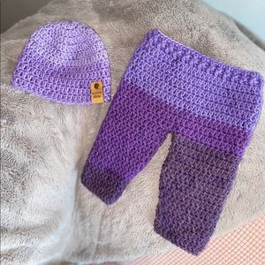 crochet pants and beanie